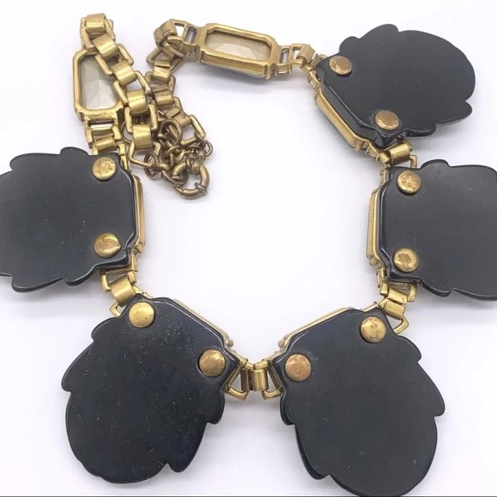 J. Crew Blue Crystal Black Resin Gold Necklace